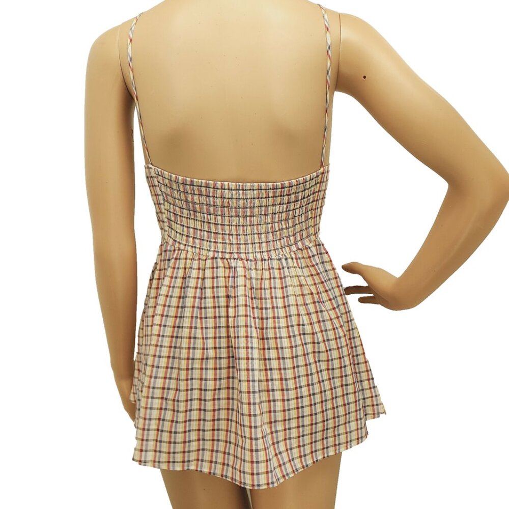 LOFT MULTI COLOR PLAID CASUAL SPAGUETTI TIE STRAPS BLOUSE TOP SIZE: L NWT - Picture 4 of 5